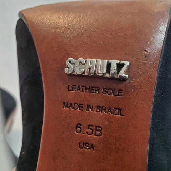 Schutz Black Leather Pointed Toe Slip On Silver Spikes and Stiletto Heel Sz 6.5B - Picture 7 of 8